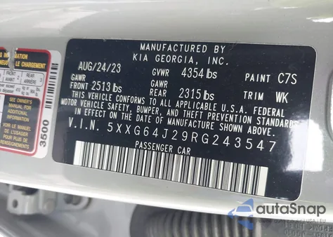 2024 Kia K5 Gt-Line z USA, uszkodzony, nr VIN 5XXG64J29RG243547